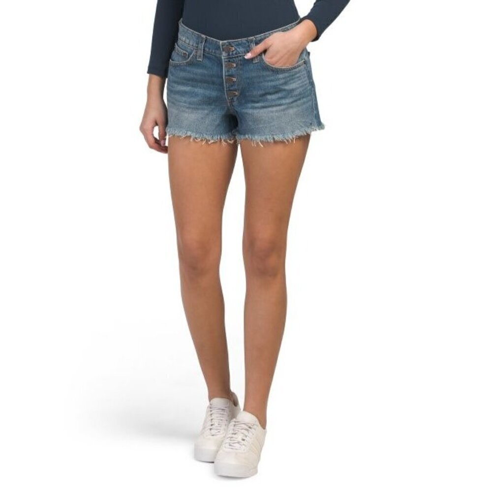 Lucky Brand Womens Mid Rise Fray Hem Button Fly Pockets Jean Shorts Sz 30 New